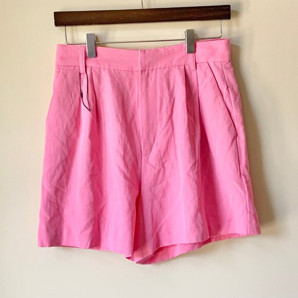 New Zara Pleated High Waist Linen Blend Shorts, XS, Pink - Picture 5 of 11